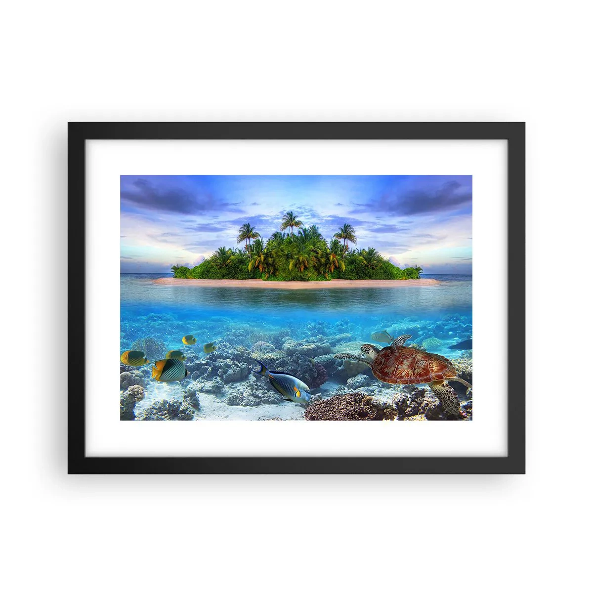 Poster în ramă neagră - Insula paradisiacă vă invită - 40x30 cm