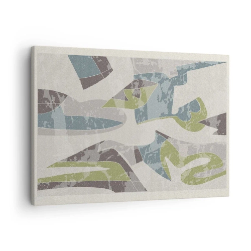 Tablou pe pânză Canvas - Forme abstracte în verde și albastru pe un fundal deschis - 70x50cm - Compoziție din spatele geamului - Decorațiune modernă pentru perete pentru living și dormitor ARTTOR