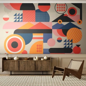 Tapet Standard Eco - Compoziție geometrică colorată într-un stil abstract - 100x70cm - Compoziție: joacă-te - Decorațiune modernă pentru perete pentru living și dormitor ARTTOR