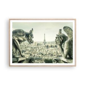 Poster în ramă de stejar deschis - La taclale pariziene - 100x70 cm