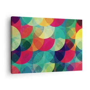 Tablou pe pânză Canvas - Modele geometrice colorate compuse din cercuri și semicercuri - 70x50cm - Să intrăm în curcubeu - Decorațiune modernă pentru perete pentru living și dormitor ARTTOR