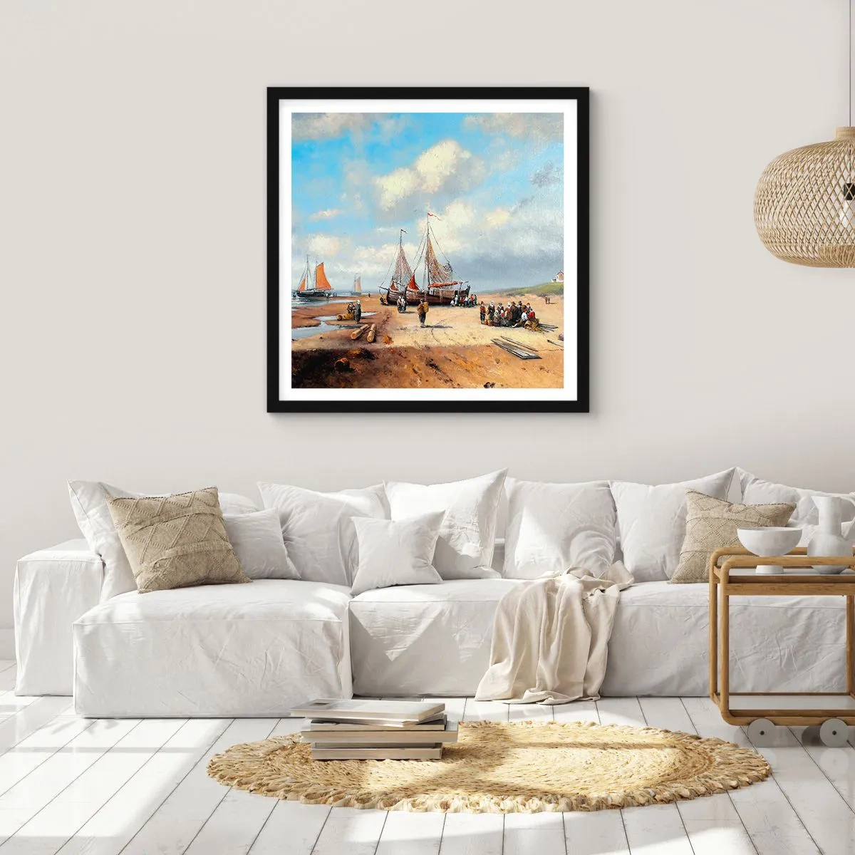 Poster în ramă neagră - Pescuit de succes - 60x60 cm