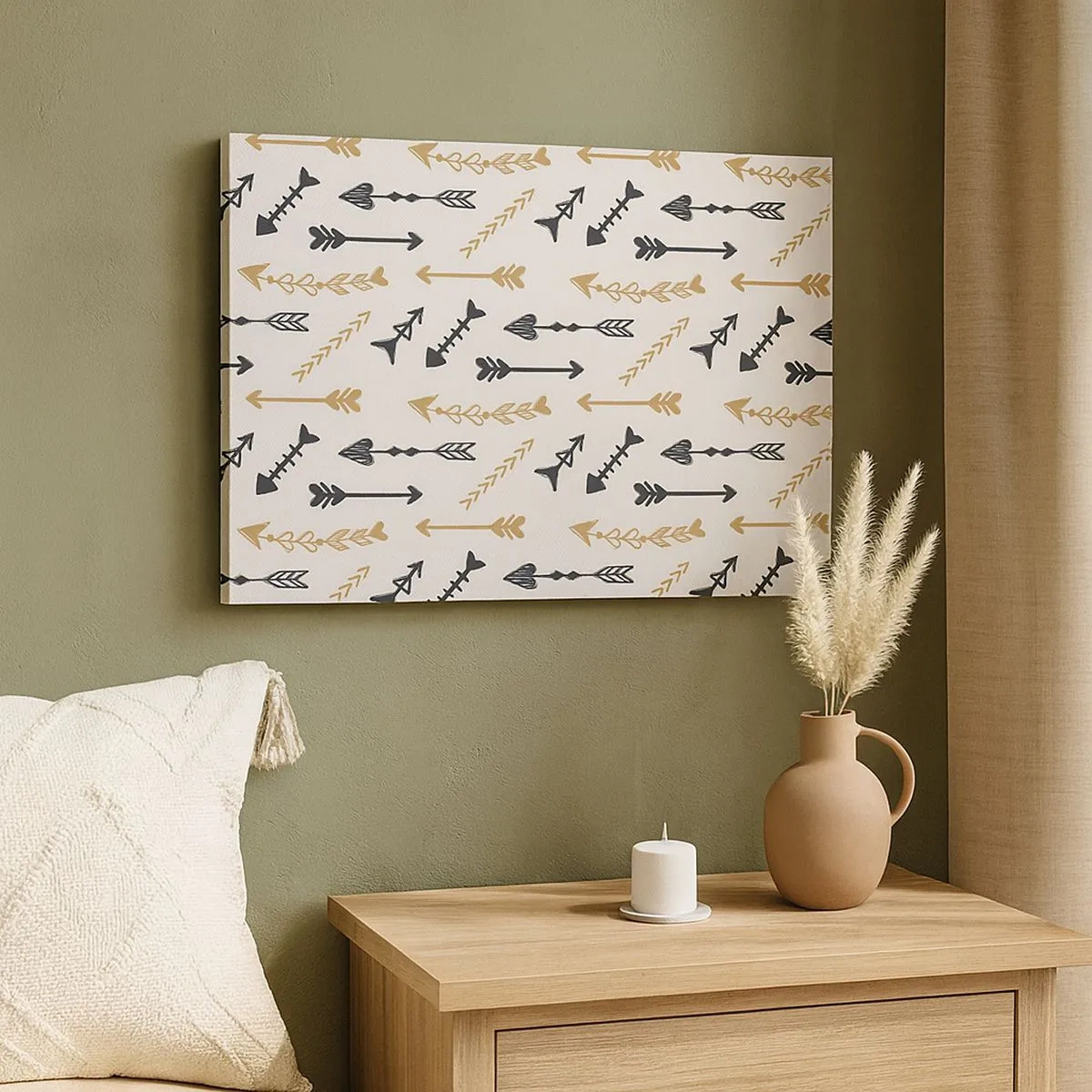 Tablou pe pânză Canvas - Un model minimalist cu săgeți în culori bej și gri. - 70x50cm - Visul arcașului - Decorațiune modernă pentru perete pentru living și dormitor ARTTOR