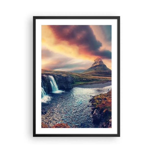 Poster în ramă neagră - Un peisaj montan cu o cascadă și un cer pitoresc - 50x70cm - În măreția naturii - Decorațiune modernă pentru perete pentru living și dormitor ARTTOR