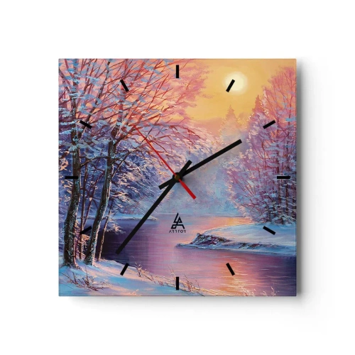 Ceas de perete - Ceas pe sticlă - Culorile iernii - 30x30 cm