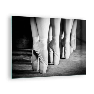 Tablou pe sticlă - Balerine pe vârfuri într-un cadru alb-negru - 70x50cm - Împreună, elegant - Decorațiune modernă pentru perete pentru living și dormitor ARTTOR