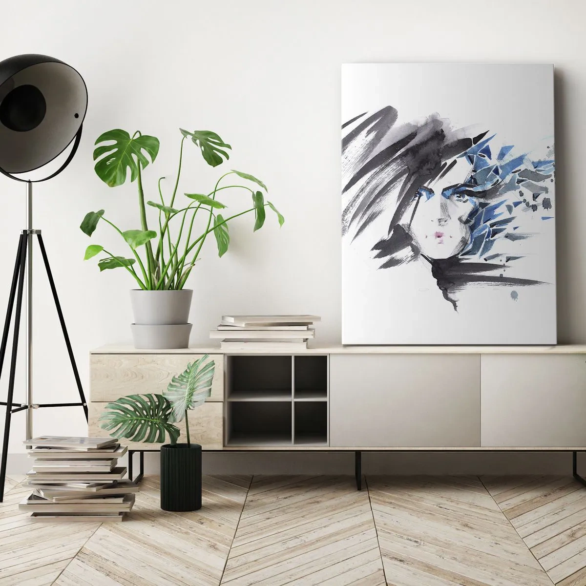 Tablou pe pânză - Portret senzual în gri și albastru - 65x120 cm
