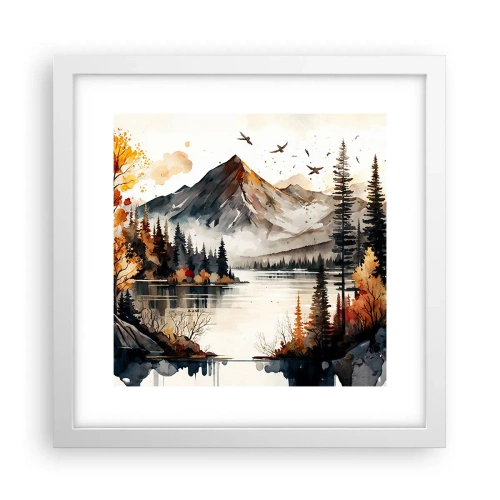 Poster în ramă albă - Toamna de aur în munți - 30x30 cm