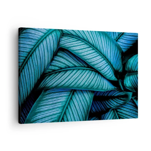 Tablou pe pânză Canvas - O fotografie de prim-plan a frunzelor turcoaz cu detalii vii. - 70x50cm - Linii de viață - Decorațiune modernă pentru perete pentru living și dormitor ARTTOR
