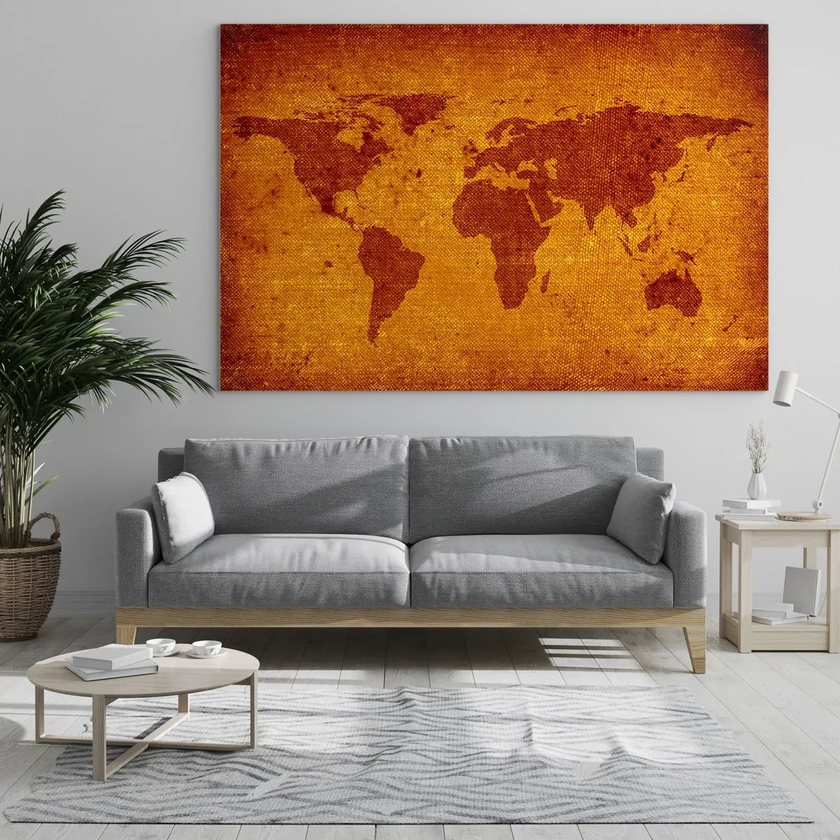 Tablou pe sticlă - O hartă a lumii în culori calde, în tonuri sepia - 70x50cm - Invitație la o călătorie - Decorațiune modernă pentru perete pentru living și dormitor ARTTOR