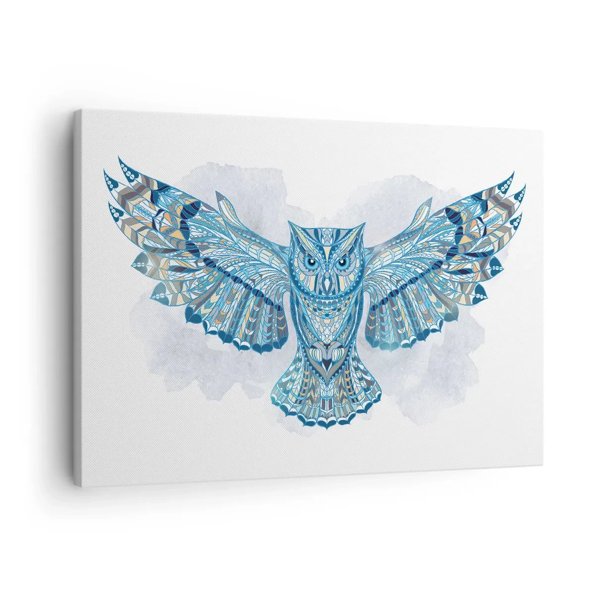 Tablou pe pânză Canvas - Bufniță decorativă în nuanțe de albastru - 70x50cm - Dintr-o pădurice sacră celtică - Decorațiune modernă pentru perete pentru living și dormitor ARTTOR