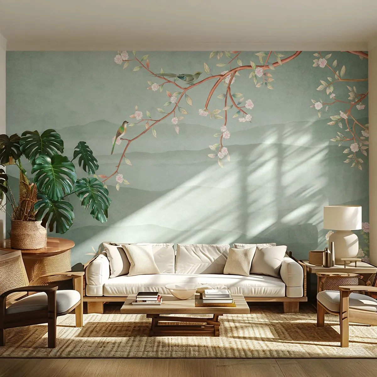 Tapet Standard Eco - Primăvara, ah, tu ești - Pastel, Păsări, Flori - 200x140 cm