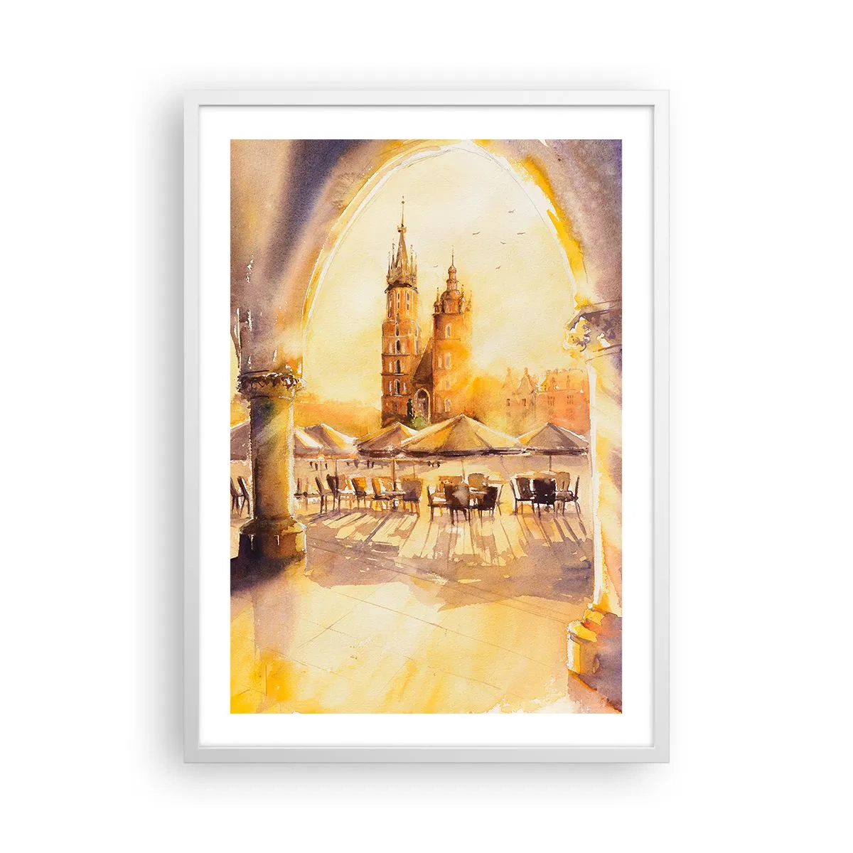 Poster în ramă albă - Răsărit în Cracovia - 50x70 cm