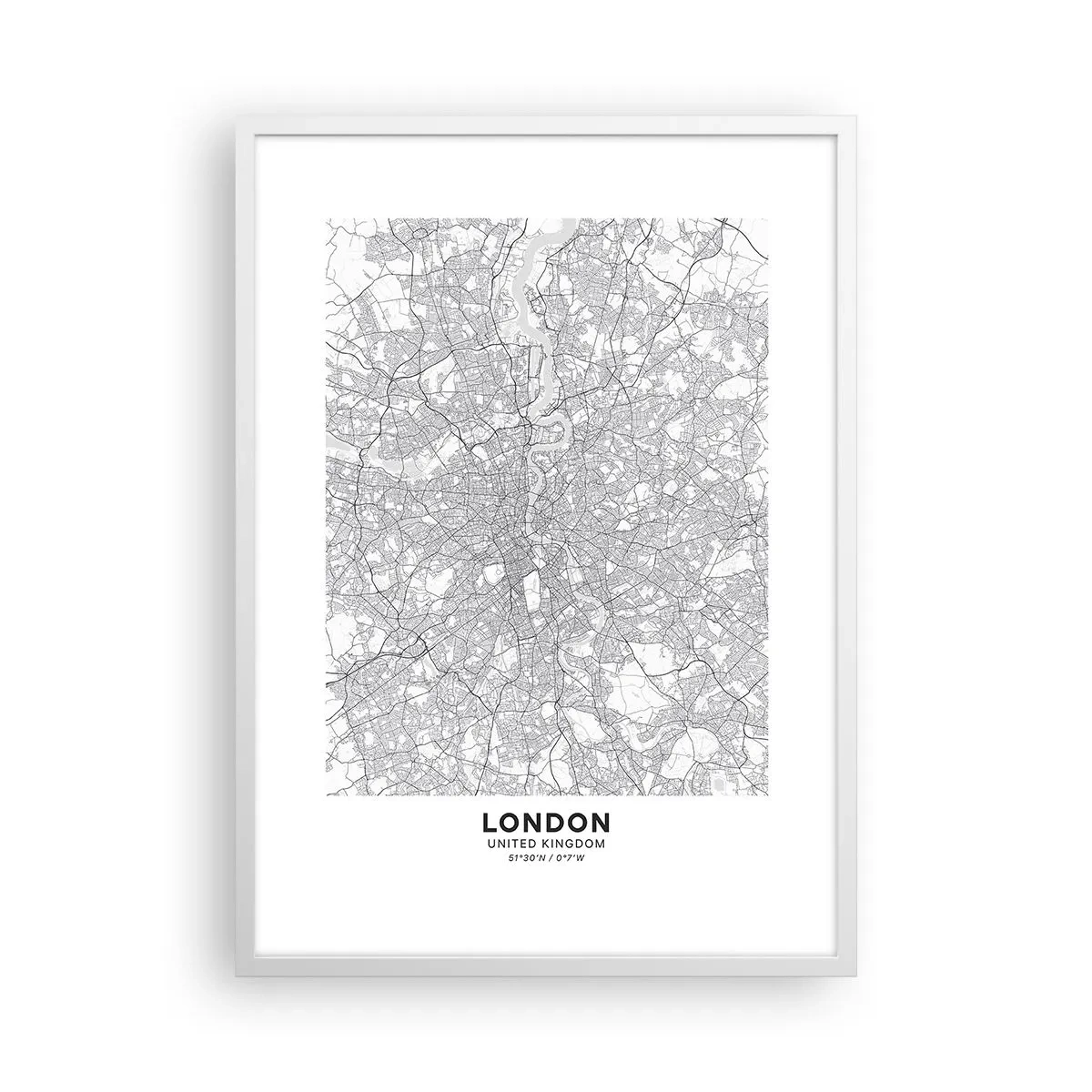 Poster în ramă albă - Harta labirintului din Londra - 50x70 cm