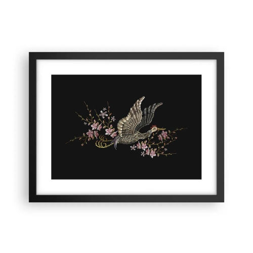 Poster în ramă neagră - Pasăre exotică brodată - 40x30 cm