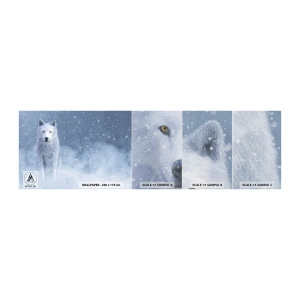 Mostră tapet Premium Canvas - În stil de iarnă - lup Alb, Animale, Iarnă - 100x30 cm