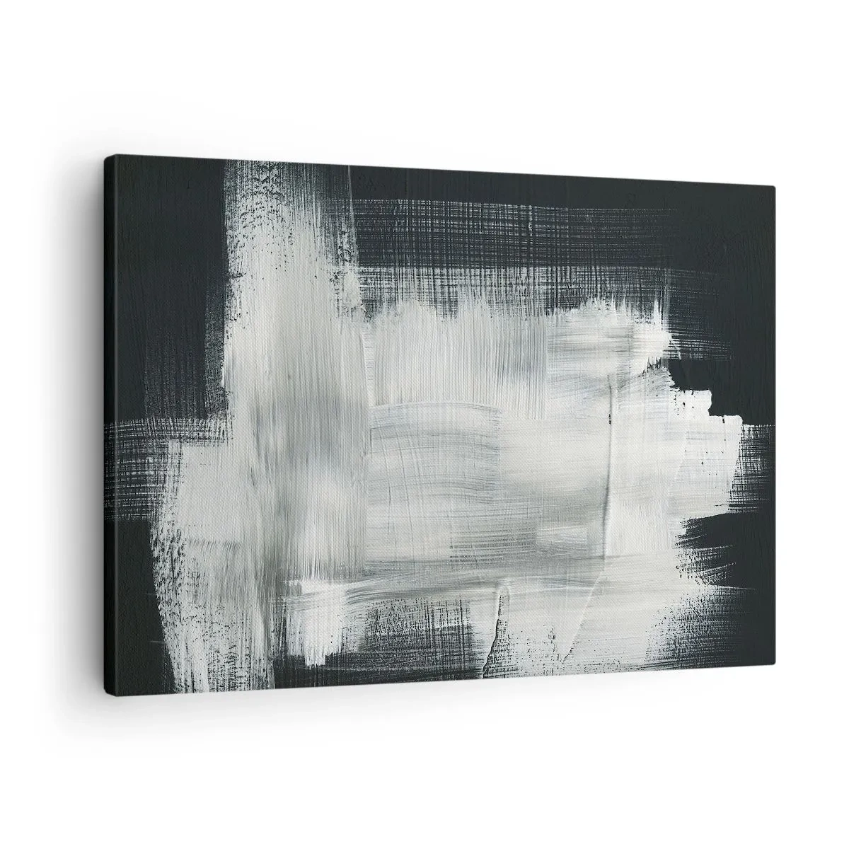 Tablou pe pânză Canvas - Linii abstracte albe pe un fundal întunecat - 70x50cm - Țesut vertical și orizontal - Decorațiune modernă pentru perete pentru living și dormitor ARTTOR