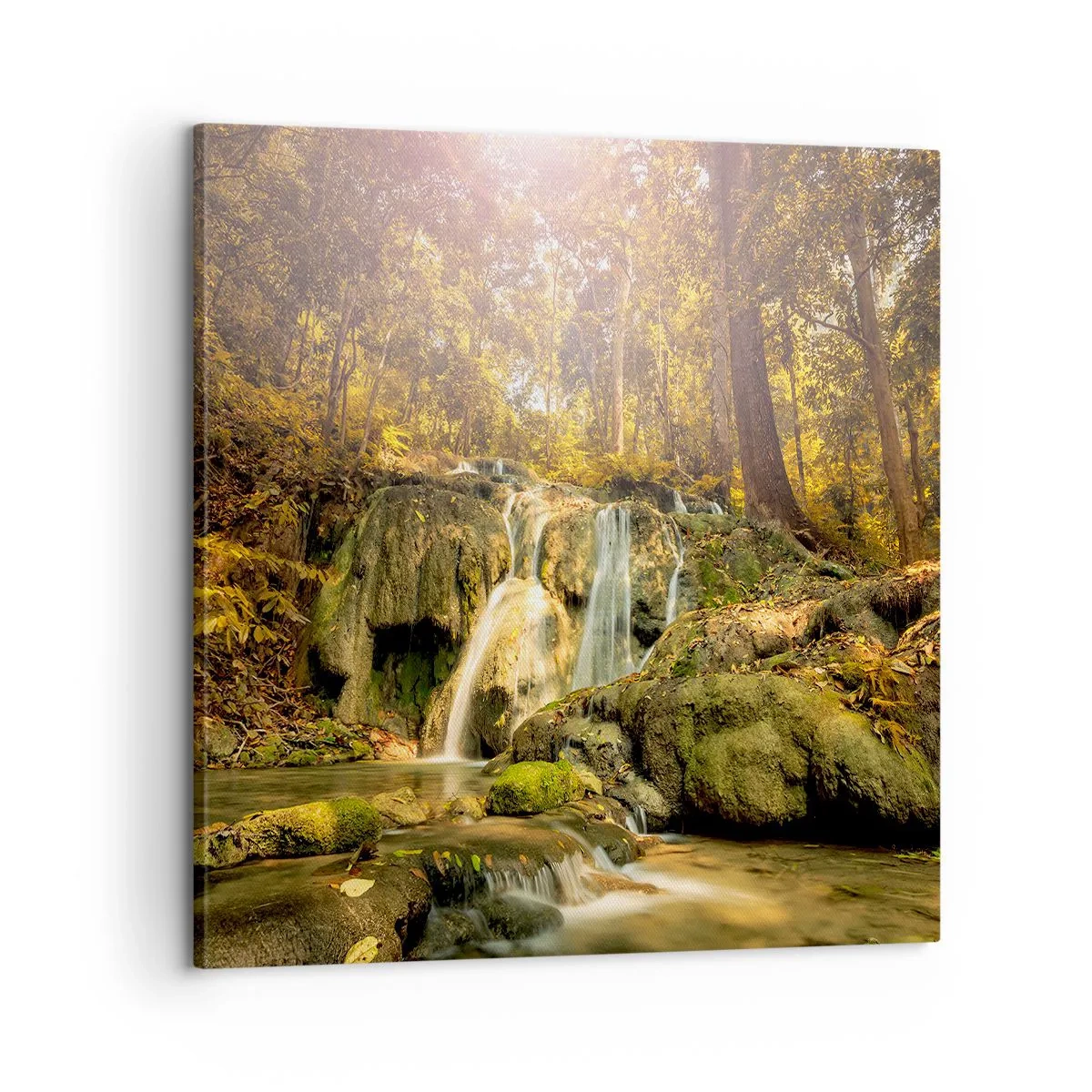 Tablou pe pânză - Cascada de pădure în verde - 60x60 cm