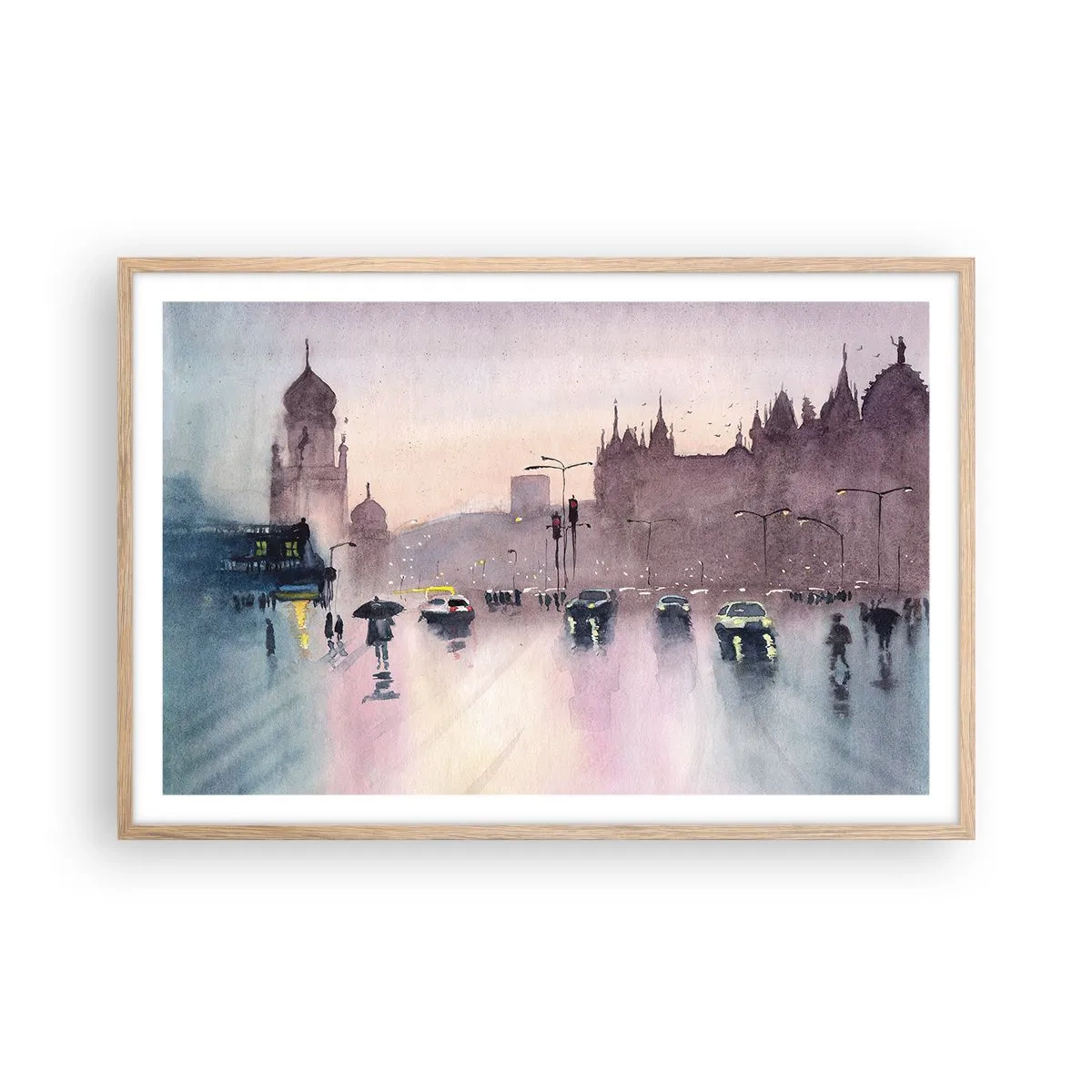 Poster în ramă de stejar deschis - Într-o ceață ploioasă - 91x61 cm