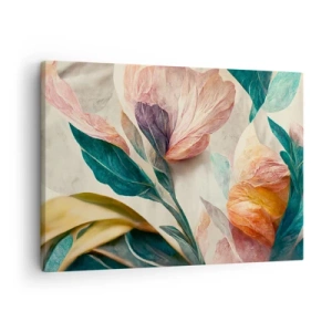 Tablou pe pânză Canvas - Flori tropicale colorate pe un fundal deschis - 70x50cm - Flori din insulele sudice - Decorațiune modernă pentru perete pentru living și dormitor ARTTOR
