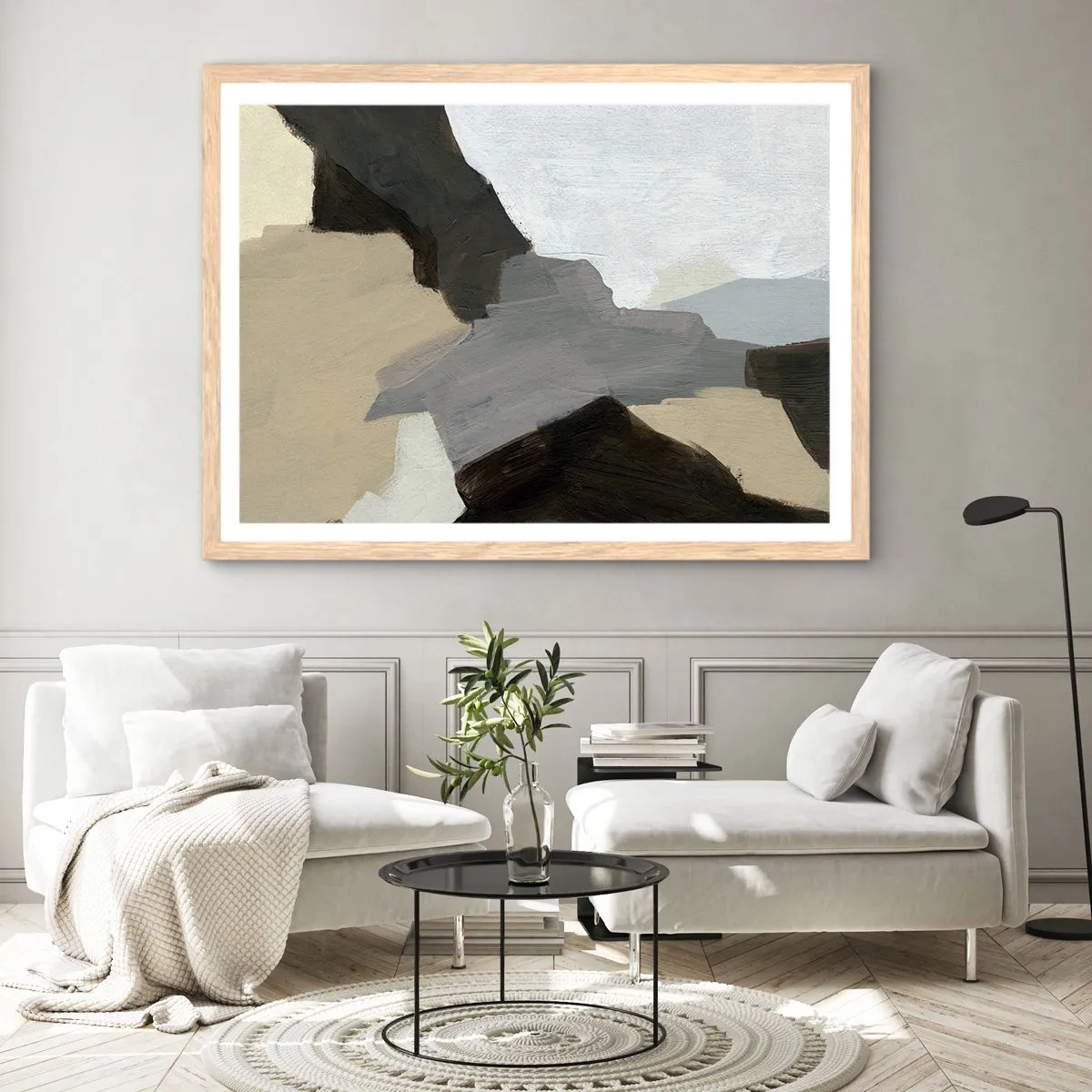 Poster în ramă de stejar deschis - Abstracție: despărțirile griului - 40x30 cm
