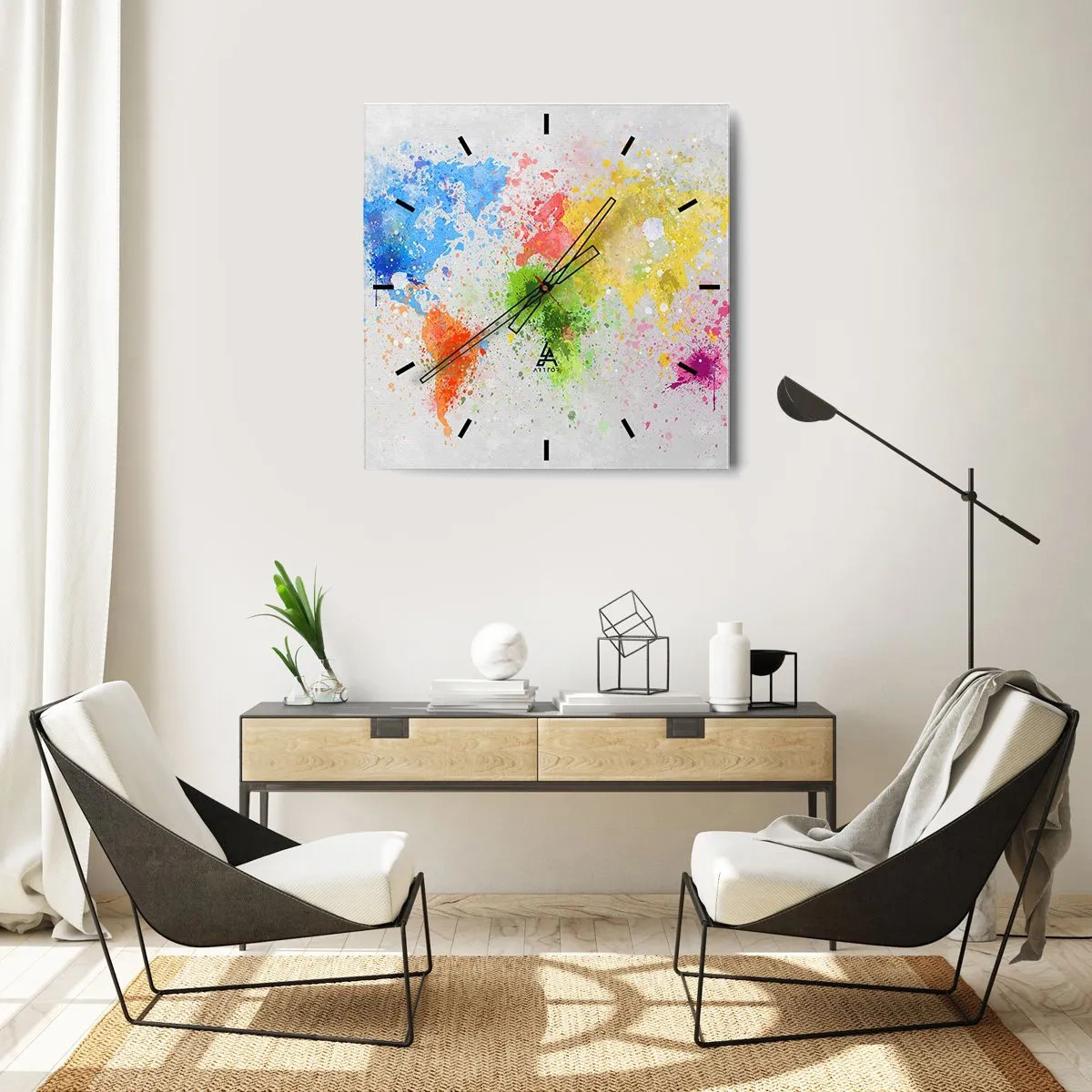 Ceas de perete - Ceas pe sticlă - Toate culorile lumii - 30x30 cm