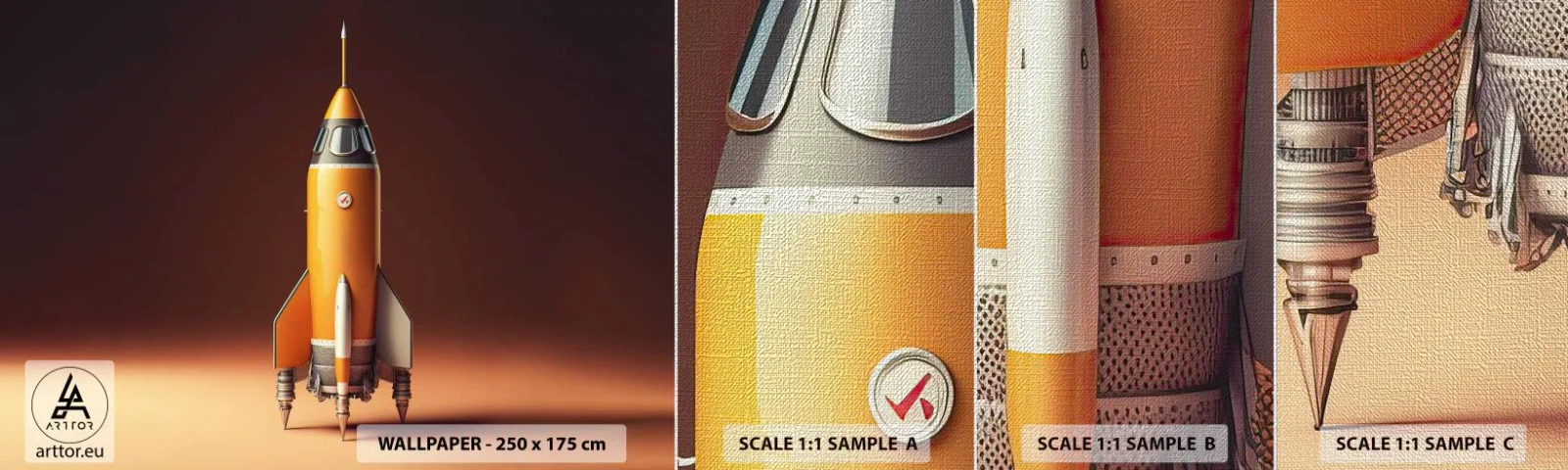 Mostră tapet Premium Canvas - Totul începe cu un vis - O rachetă spațială, Creion, Ştiinţă - 100x30 cm