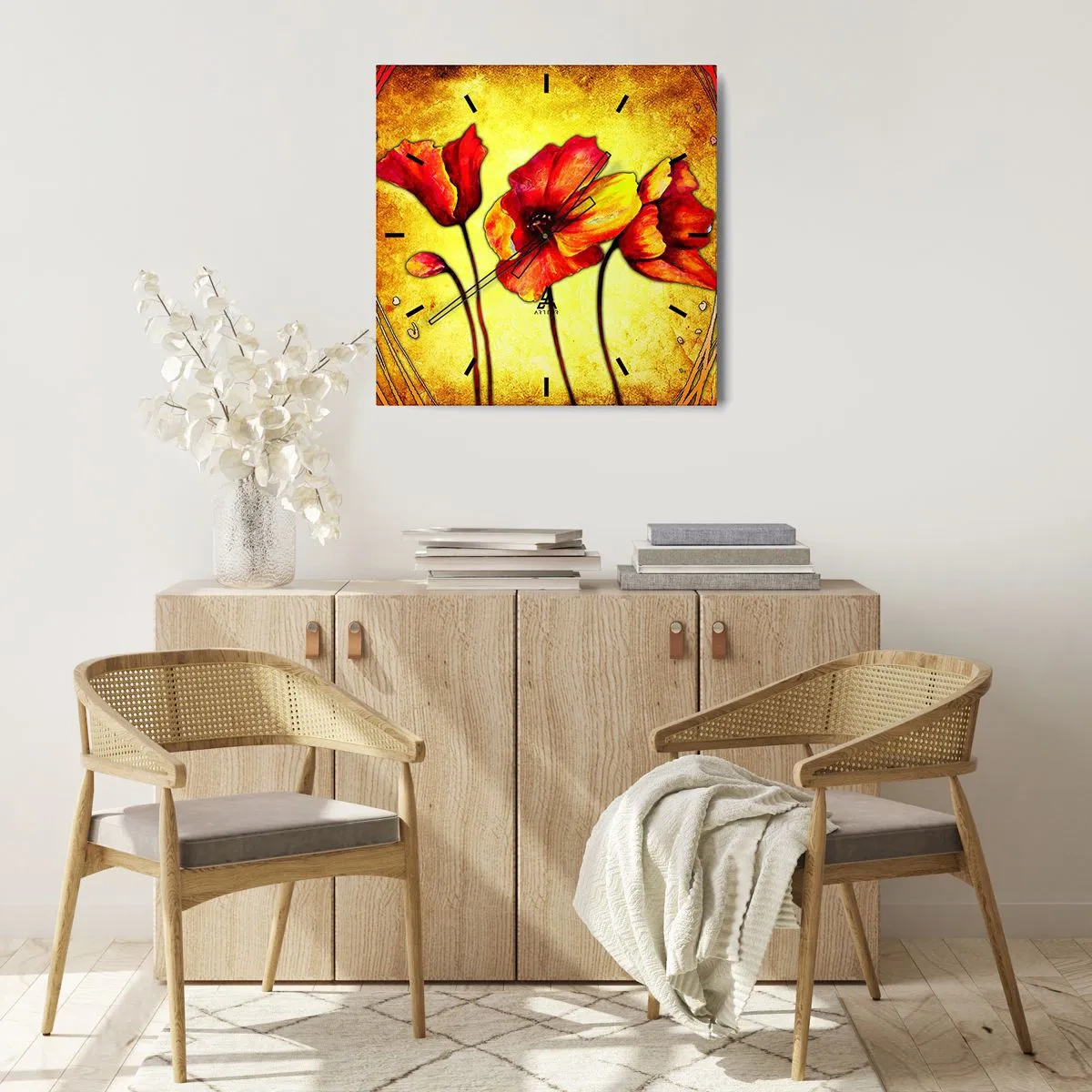 Ceas de perete - Ceas pe sticlă - În stilul Art Nouveau - 40x40 cm