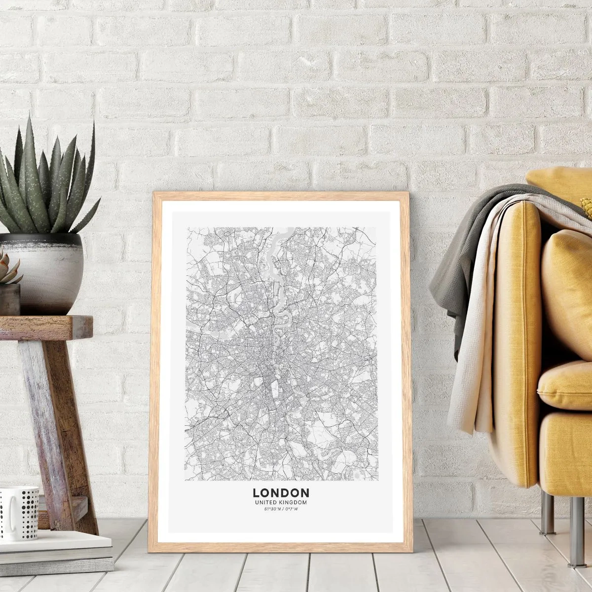 Poster în ramă de stejar deschis - Harta labirintului din Londra - 30x40 cm