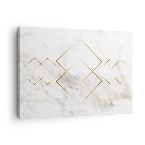 Tablou pe pânză Canvas - Romburi aurii minimaliste pe un fundal de marmură - 70x50cm - Vedere spre infinit - Decorațiune modernă pentru perete pentru living și dormitor ARTTOR