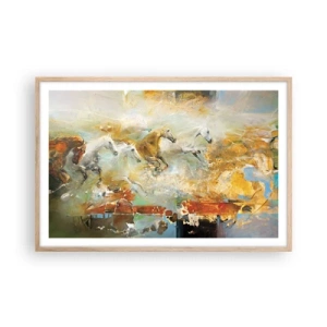 Poster în ramă de stejar deschis - Galopând prin lumină - 91x61 cm