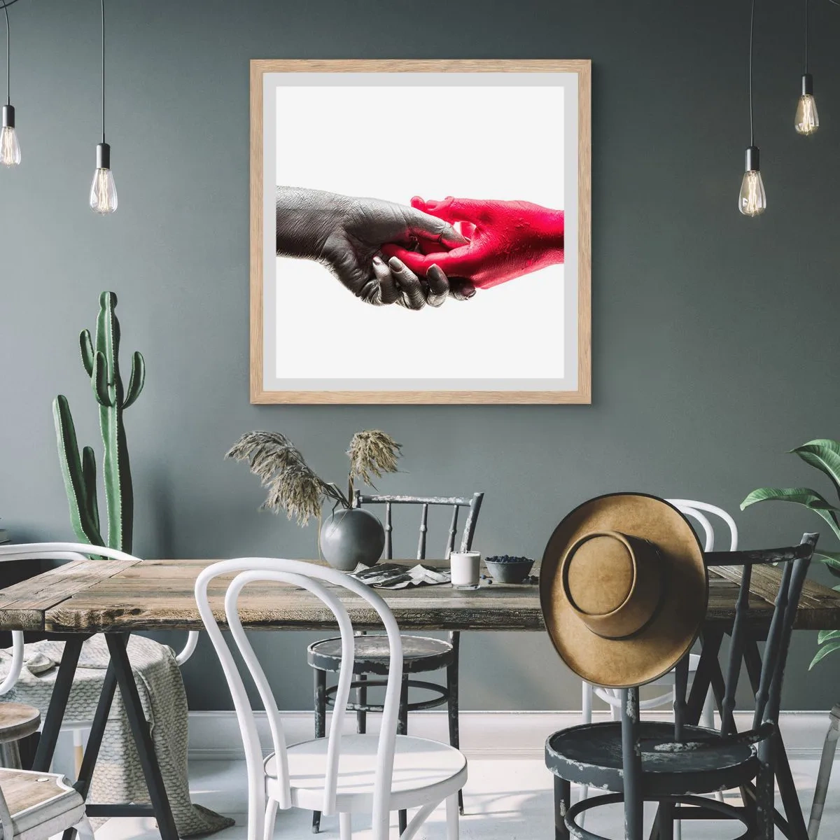 Poster în ramă de stejar deschis - Împreună, deși diferiți - 30x30 cm