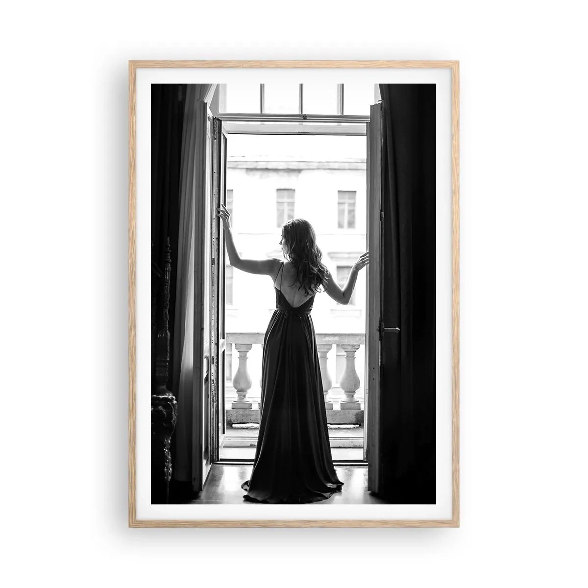 Poster în ramă de stejar deschis - Splendoare alb-negru - 70x100 cm