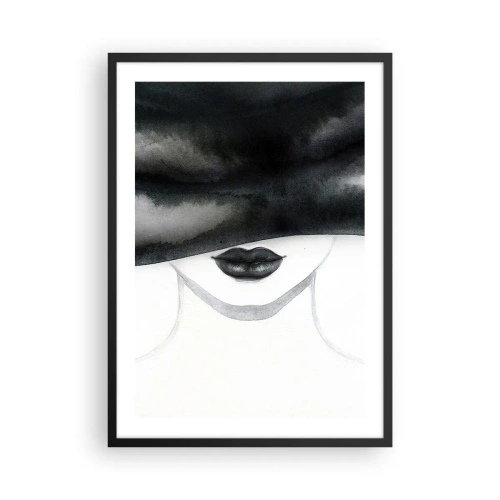 Poster în ramă neagră - Portret alb-negru al unei femei legate la ochi - 50x70cm - Un mister senzual - Decorațiune modernă pentru perete pentru living și dormitor ARTTOR