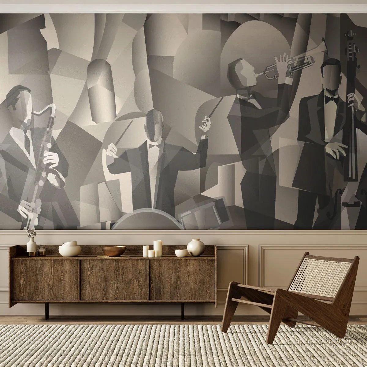 Tapet Autoadeziv Deluxe Sticker - În spațiul sunetelor - Abstracția, Grup, Jazz - 250x175 cm