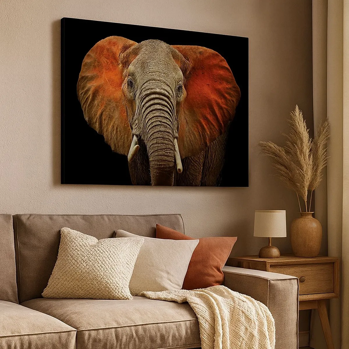Tablou pe pânză Canvas - Portretul unui elefant pe fundal negru - 70x50cm - Sunt sălbatic, și tu? - Decorațiune modernă pentru perete pentru living și dormitor ARTTOR