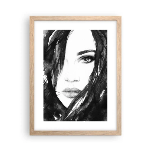 Poster în ramă de stejar deschis - Studiu unei dame în alb și negru - 30x40 cm