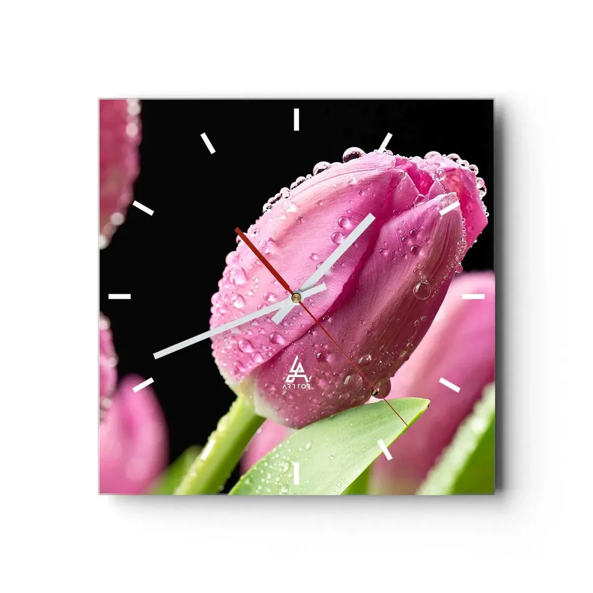 Ceas de perete - Ceas pe sticlă - Un vis de liliac în rouă - 30x30 cm