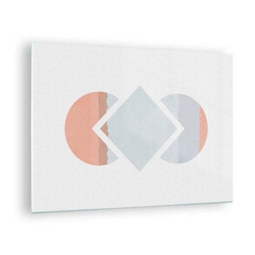 Tablou pe sticlă - Un romb pastelat în centru, între semicercuri, pe un fundal alb. - 70x50cm - Situația este clară - Decorațiune modernă pentru perete pentru living și dormitor ARTTOR