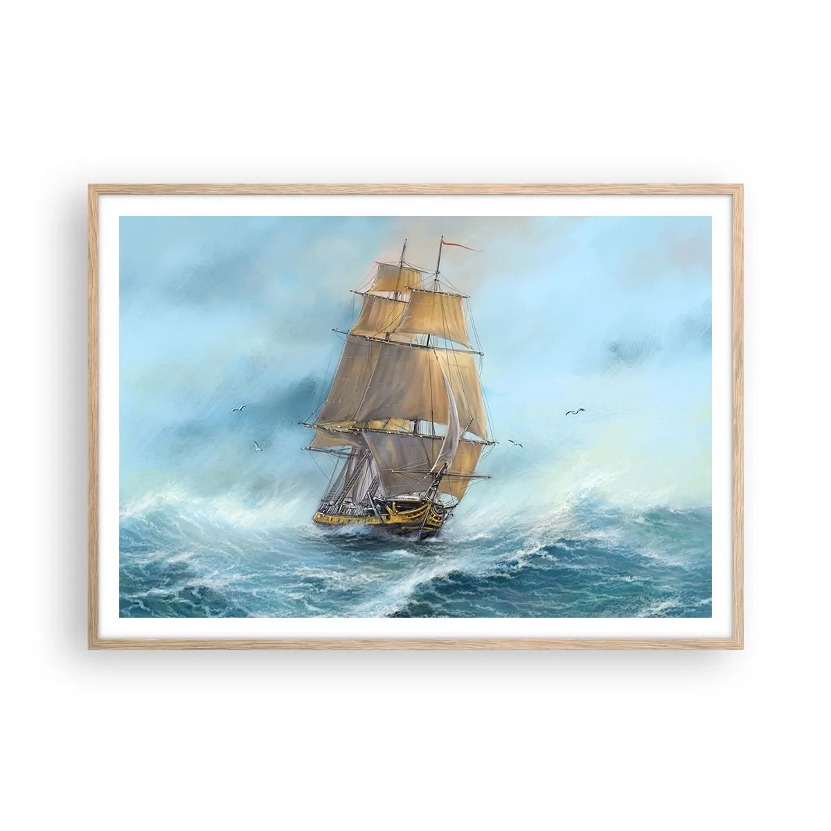 Poster în ramă de stejar deschis - Rulează pe valuri - 100x70 cm