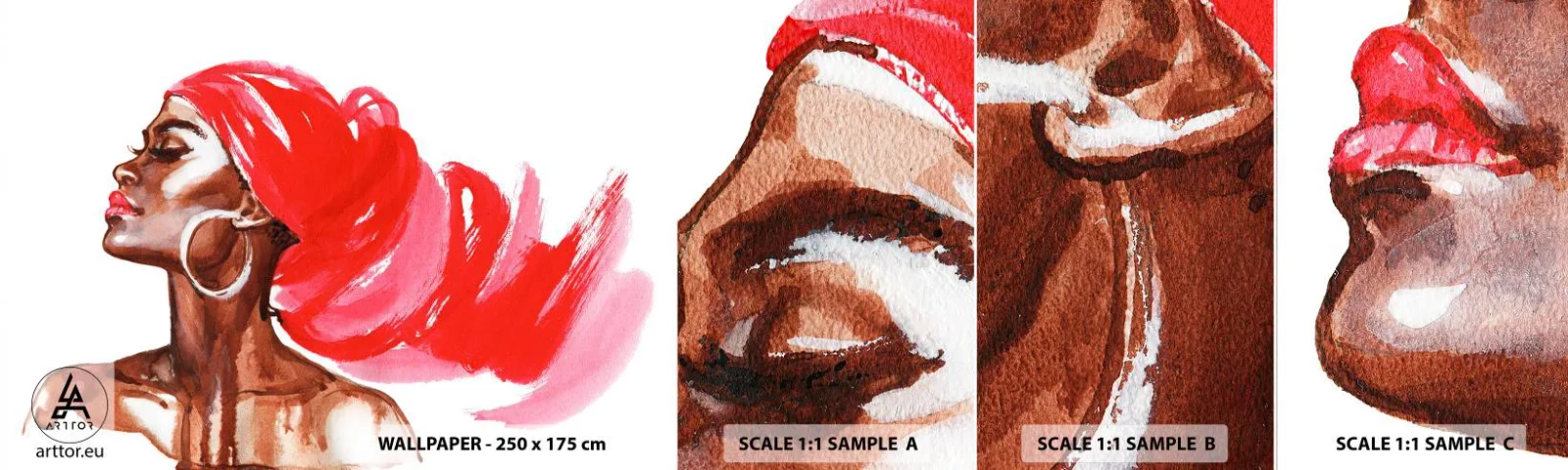 Mostră de Tapet Standard Eco - Există un vânt care suflă în nările unui om - Portretul unei femei, Chipul de femeie, Abstracția - 100x30 cm