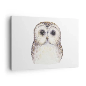 Tablou pe pânză Canvas - Portretul unei bufnițe pe un fundal deschis cu culori delicate - 70x50cm - Uită-te în ochii mei - Decorațiune modernă pentru perete pentru living și dormitor ARTTOR