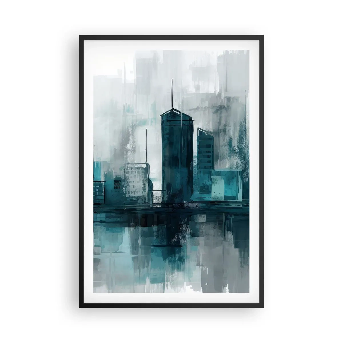 Poster în ramă neagră - Un oraș de culoarea ploii - 61x91 cm