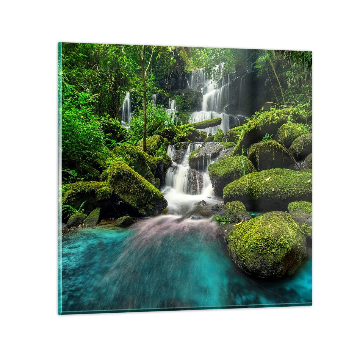 Tablou pe sticlă - Turcoaz, safir și argint lichid - 70x70 cm