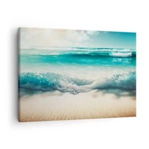 Tablou pe pânză Canvas - Valuri oceanice pe o plajă cu nisip deschis la culoare - 70x50cm - Calmul oceanului - Decorațiune modernă pentru perete pentru living și dormitor ARTTOR