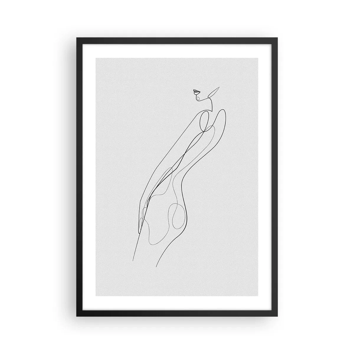 Poster în ramă neagră - O schiță minimalistă a unei siluete feminine pe un fundal deschis. - 50x70cm - Abia o promisiune - Decorațiune modernă pentru perete pentru living și dormitor ARTTOR
