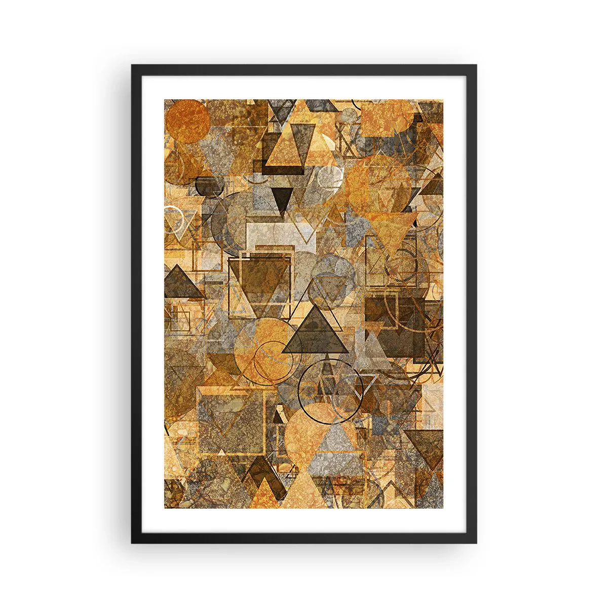 Poster în ramă neagră - Compoziție geometrică abstractă aurie - 50x70cm - Lumea băgată în formă - Decorațiune modernă pentru perete pentru living și dormitor ARTTOR