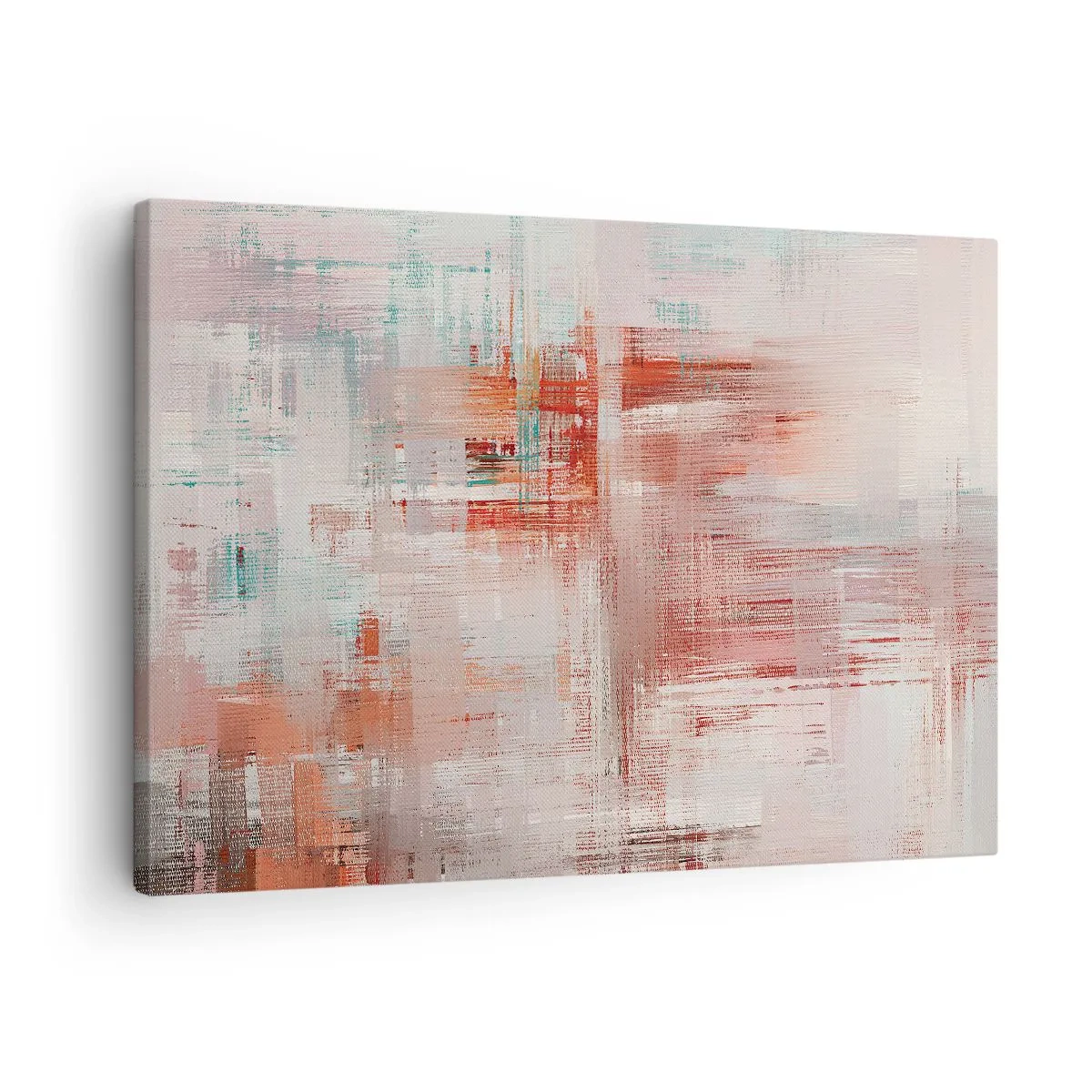 Tablou pe pânză Canvas - O compoziție abstractă cu nuanțe de roșu și culori pastelate. - 70x50cm - În ceață. Dar roz - Decorațiune modernă pentru perete pentru living și dormitor ARTTOR