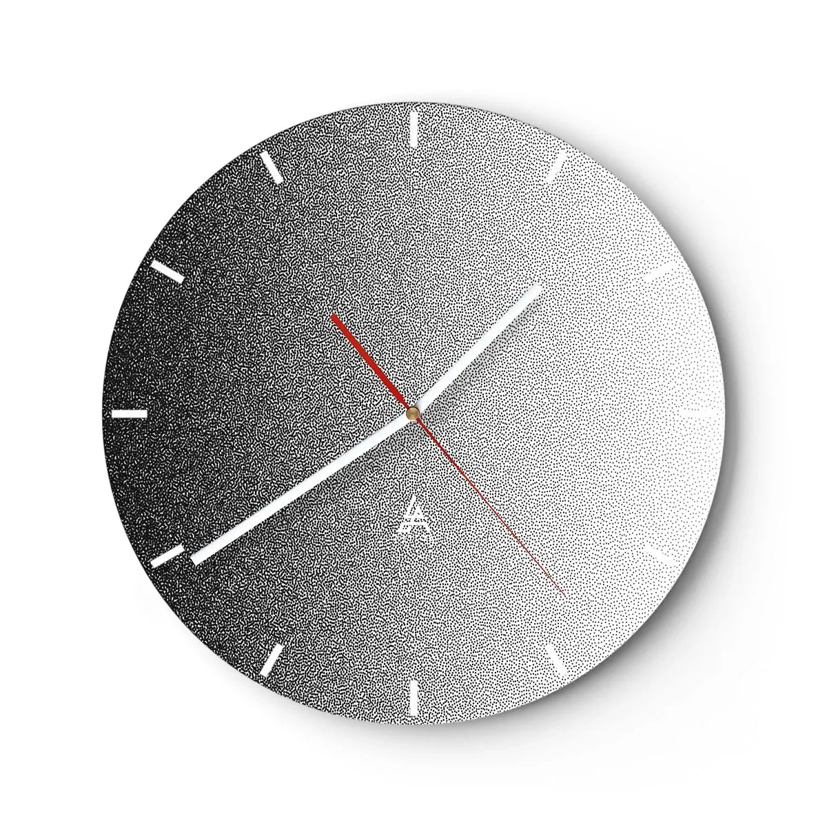 Ceas de perete - Ceas pe sticlă - Un gradient alb-negru format din puncte dense care se estompează în lumină. - 30x30cm - Spre lumină - Decorațiune modernă pentru perete pentru living, bucătărie și dormitor ARTTOR