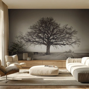 Tapet Standard Eco - Un copac singuratic într-un peisaj de iarnă sepiană - 100x70cm - De aici până în veșnicie - Decorațiune modernă pentru perete pentru living și dormitor ARTTOR